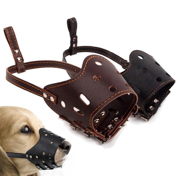 Adjustable Leather Dog Muzzle Anti Bark Bite Chew Dog Training Products ...