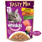 Whiskas Tasty Mix Pouch Chicken, Salmon & Wakame Seaweed In Gravy 70g