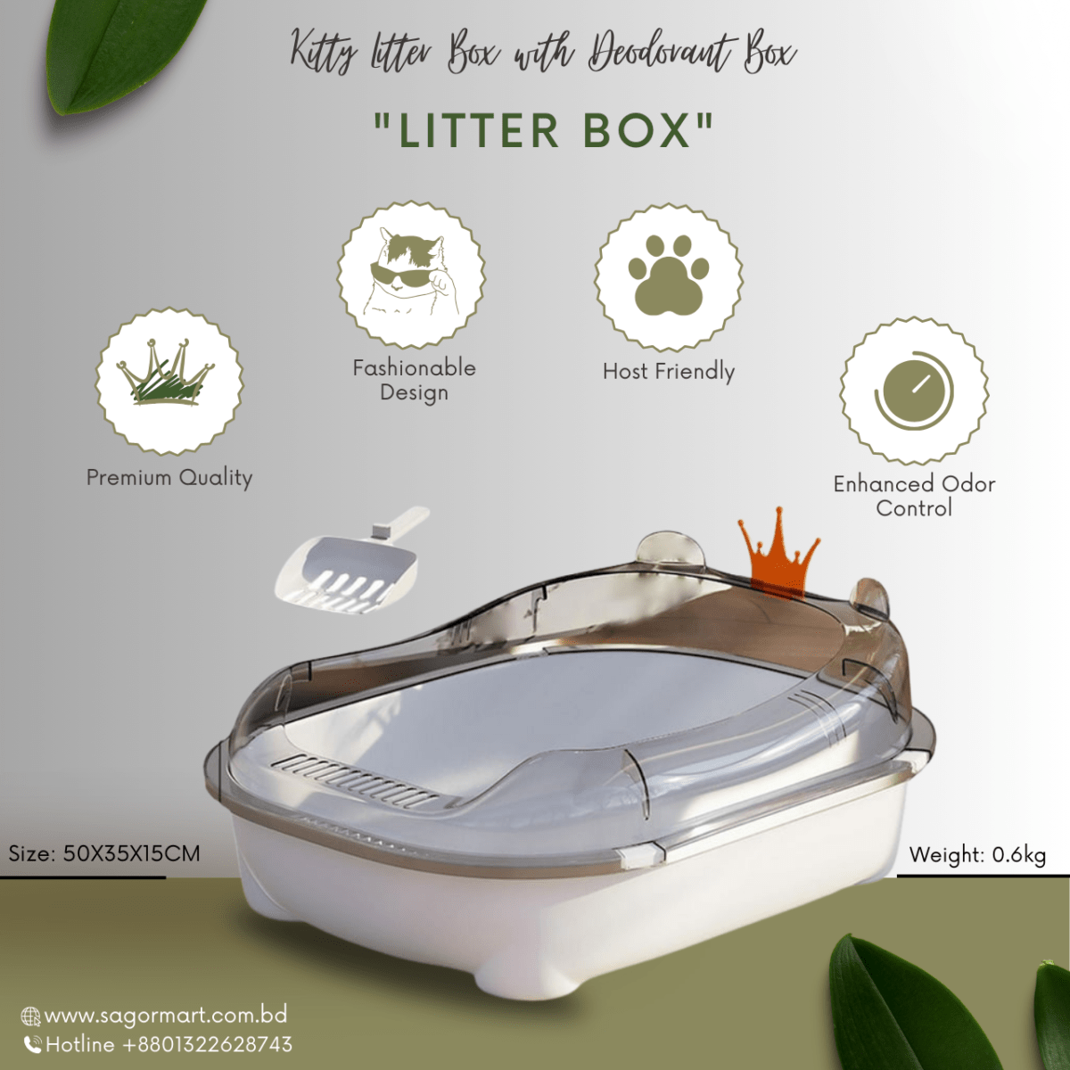 Cat & Kitten Premium Litter Box Half Enclosed | King - Image 1
