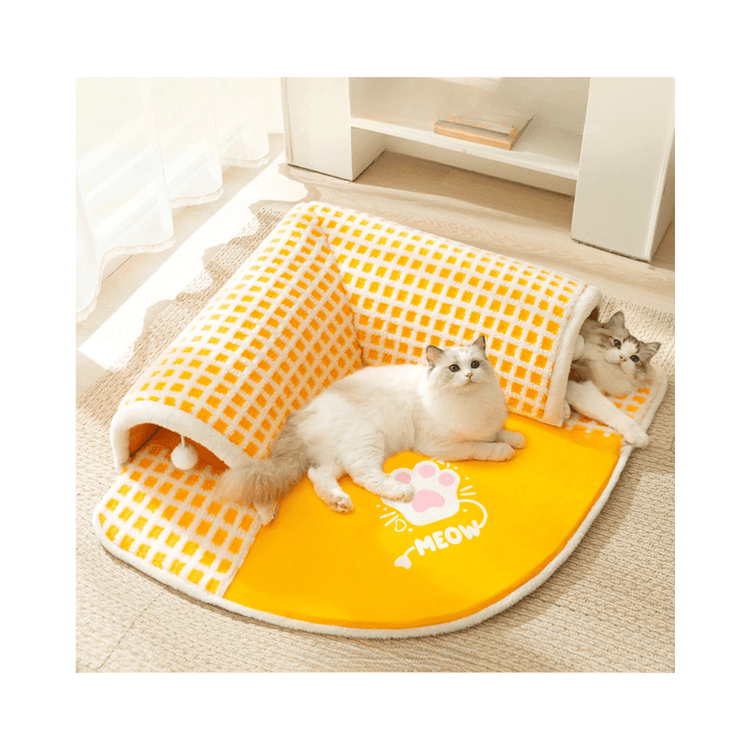 Meow-Paw-Design-Multifunctional-2-in-1-Extensible-Cat-Tunnel-Tube-Bed-House-with-Hanging-Plush-Toy Multifunctional 2 in 1 Extensible Cat Tunnel Tube Bed House with Hanging Plush Toy - Image 1