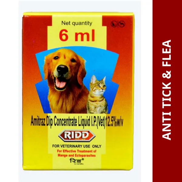 Ridd (amitraz) Anti Tick & Flea Solution For Dogs 6ML